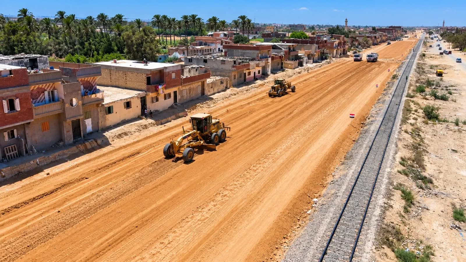 الجريدرات أثناء التسوية بمحاذاة السكة
